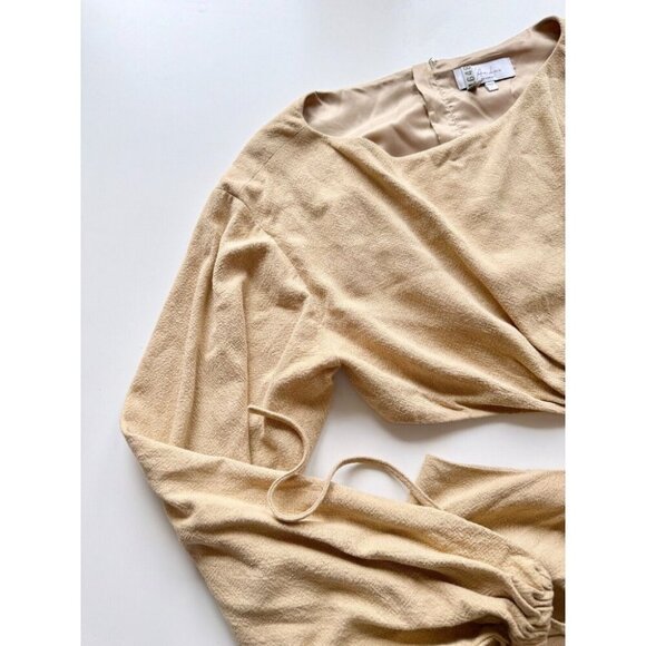 L'ACADEMIE Alora Tan Linen Blend Cut Out w/ Buckle Mini Dress, Size L - Picture 7 of 11